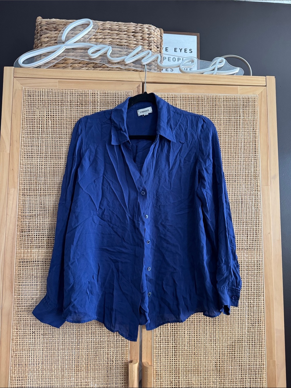 L'AGENCE Navy Blue Button-Front Blouse